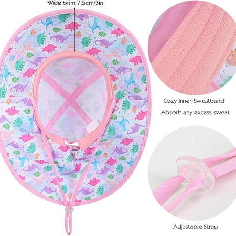 Girls Sun Hat for Kids UV Protection Unicorn Summer Hat Beach Play Hats Wide Brim Neck Flap for Girls Ponytail Hat 2-9 Years