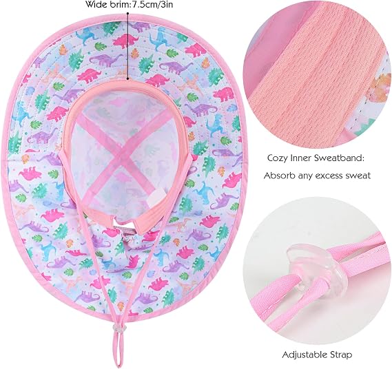 Girls Sun Hat for Kids UV Protection Unicorn Summer Hat Beach Play Hats Wide Brim Neck Flap for Girls Ponytail Hat 2-9 Years