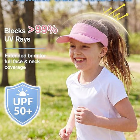 Komorebi Kids Girls Visor Athletic Sun Hat for Boys Adjustable Golf Visor Hat Youth Outdoor Sport Hat Cotton Tennis Hat