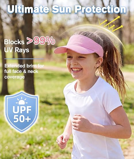 Komorebi Kids Girls Visor Athletic Sun Hat for Boys Adjustable Golf Visor Hat Youth Outdoor Sport Hat Cotton Tennis Hat