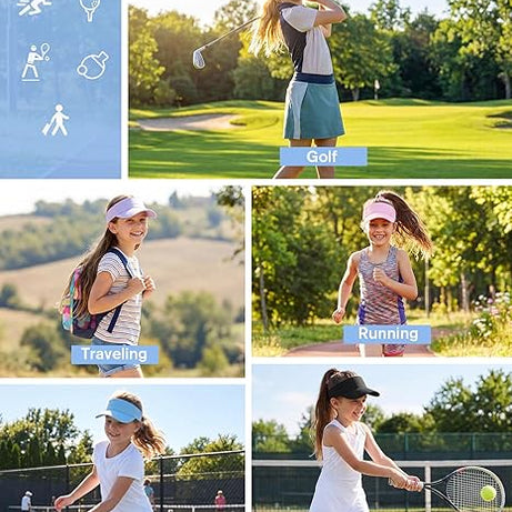 Komorebi Kids Girls Visor Athletic Sun Hat for Boys Adjustable Golf Visor Hat Youth Outdoor Sport Hat Cotton Tennis Hat