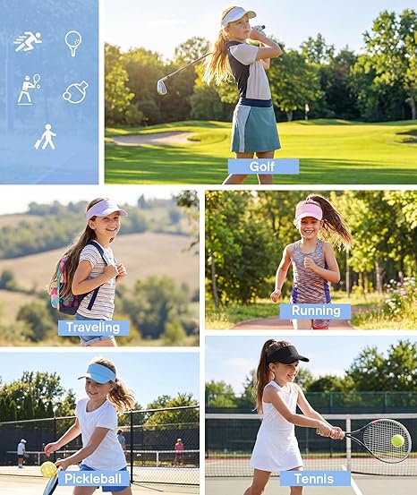Komorebi Kids Girls Visor Athletic Sun Hat for Boys Adjustable Golf Visor Hat Youth Outdoor Sport Hat Cotton Tennis Hat