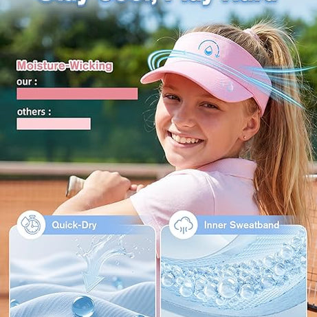 Komorebi Kids Girls Visor Athletic Sun Hat for Boys Adjustable Golf Visor Hat Youth Outdoor Sport Hat Cotton Tennis Hat