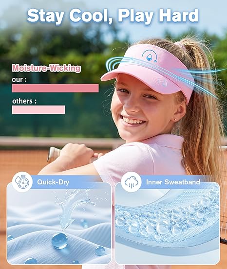 Komorebi Kids Girls Visor Athletic Sun Hat for Boys Adjustable Golf Visor Hat Youth Outdoor Sport Hat Cotton Tennis Hat