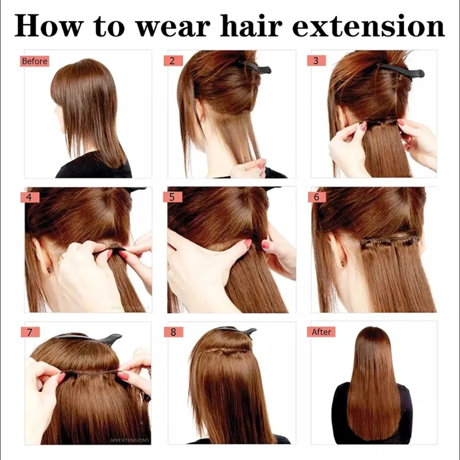 Black Hair Extensions 24"/60cm 6pcs/set Women Long Straight Synthetic Full Head Clip 16 Clips