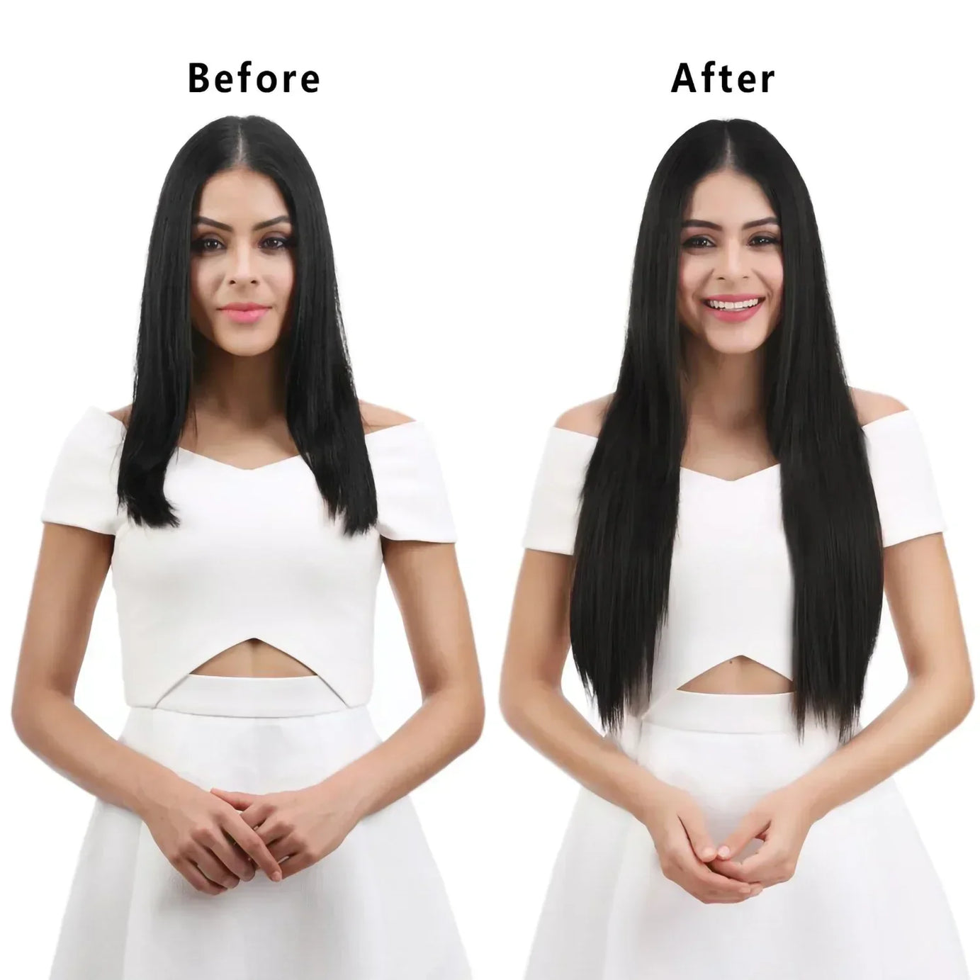 Black Hair Extensions 24"/60cm 6pcs/set Women Long Straight Synthetic Full Head Clip 16 Clips