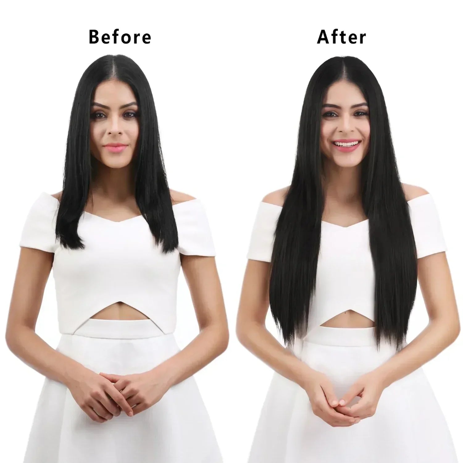 Black Hair Extensions 24"/60cm 6pcs/set Women Long Straight Synthetic Full Head Clip 16 Clips